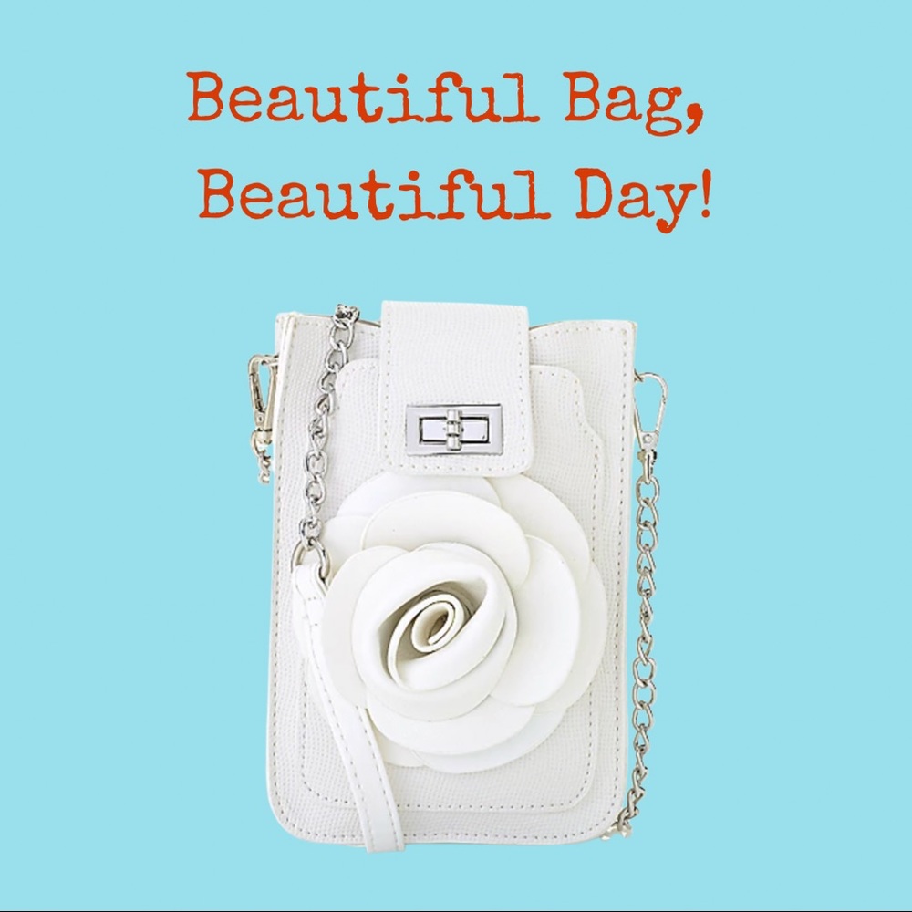 NWOT Kate & Mallory Faux Leather 3D Flower Cell Phone Carrier Bag
